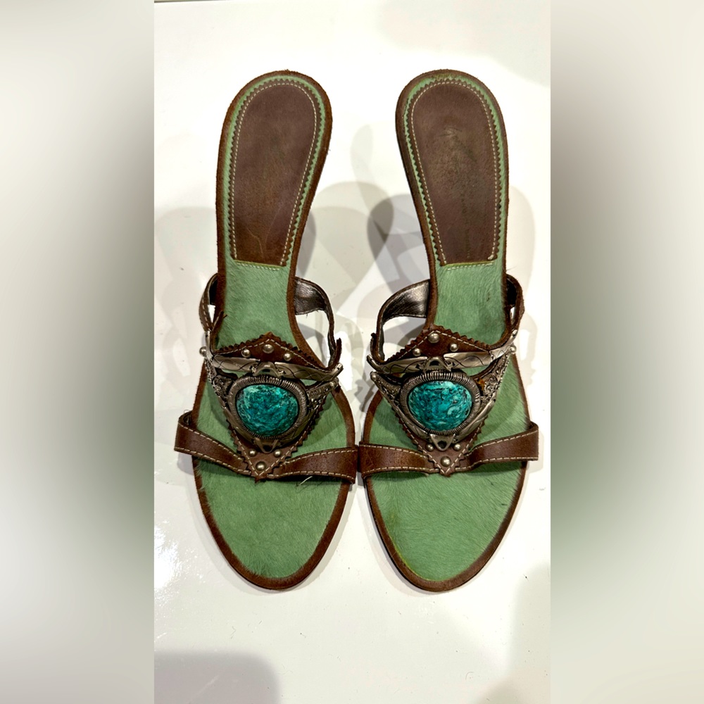 Giuseppe Zanotti VICINI 3" Heels Green Stone w/Silver Embelishment